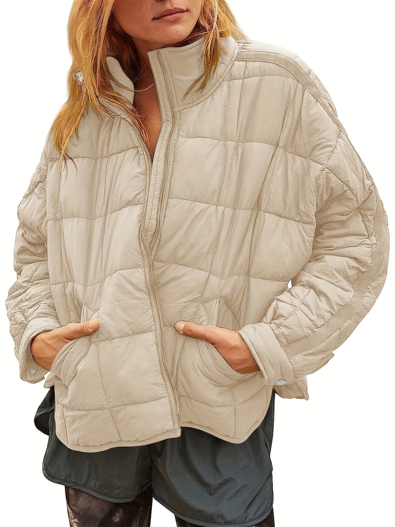 Zip Up Solid Coat, Casual Long Sleeve Winter Warm Versatile Outerwear, Women's Clothing